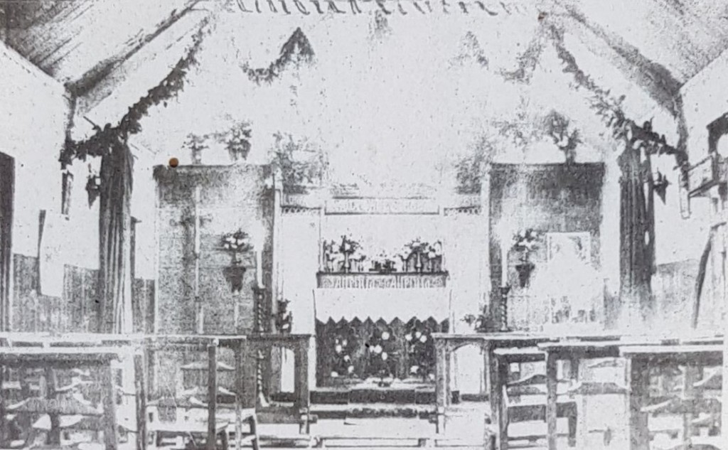 Faint black and white image showing a alter